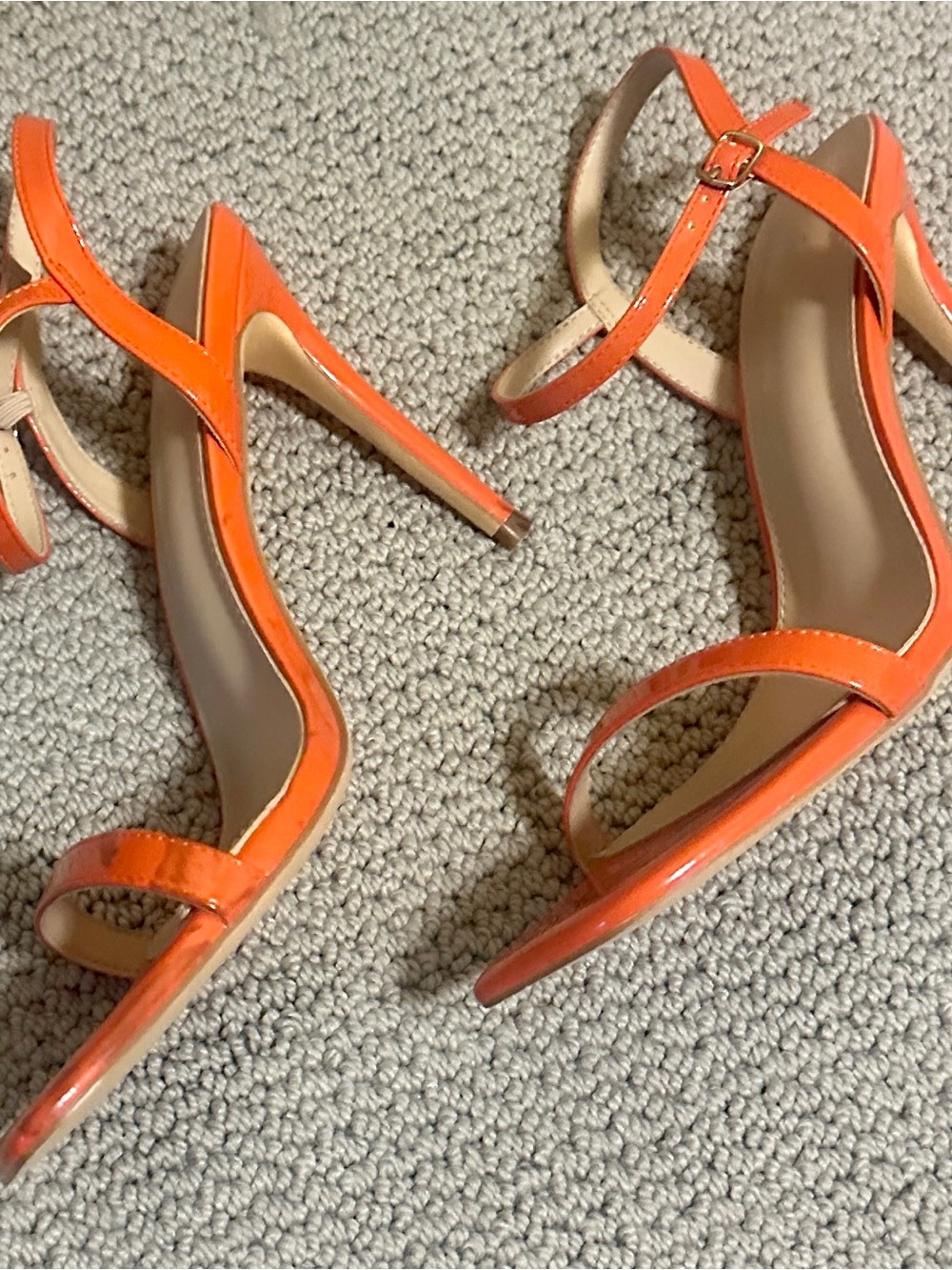 Patent Orange Strappy Stiletto Sandals with Ankle Buckle
